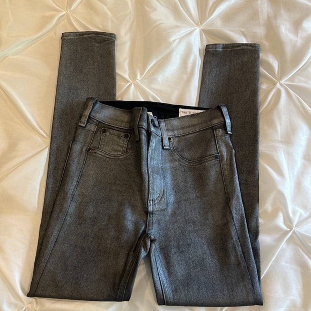 rag & bone /JEAN High Rise Ankle Skinny in Gunmetal Coated Stretch Jeans 24 - Picture 2 of 8